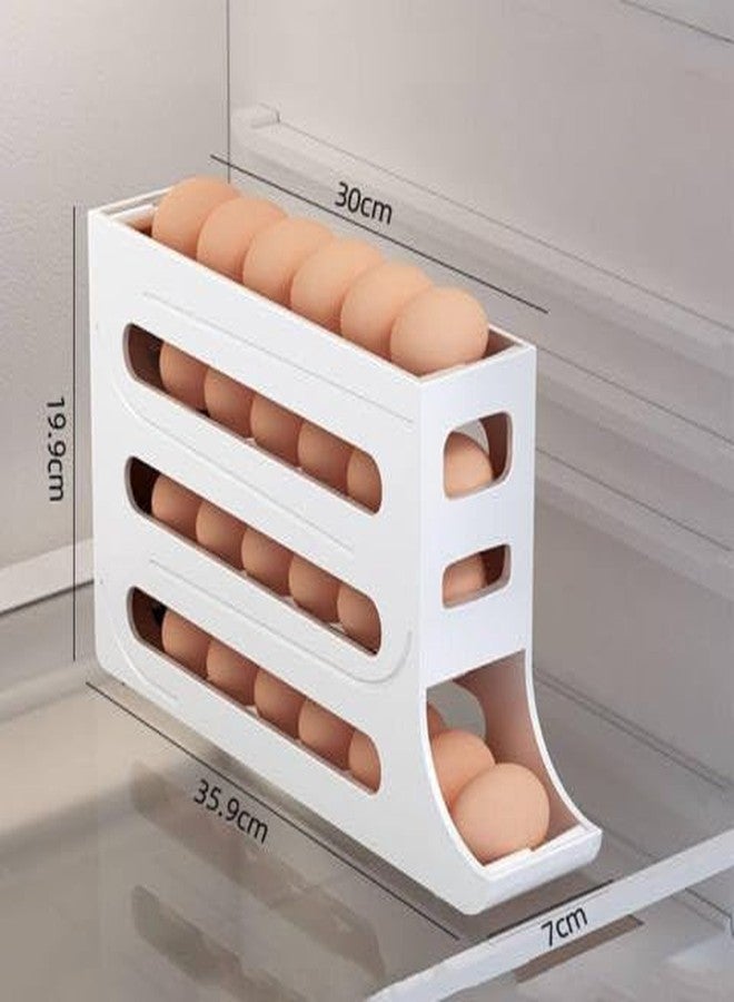 MISTYCDEP Plastic Automatic Rolldown Refrigerator 4 Tier Rectangular Egg Rolling Dispenser, Holds Up To 30 Eggs, Holder For Fridge Storage - (WHITE) - Image 3